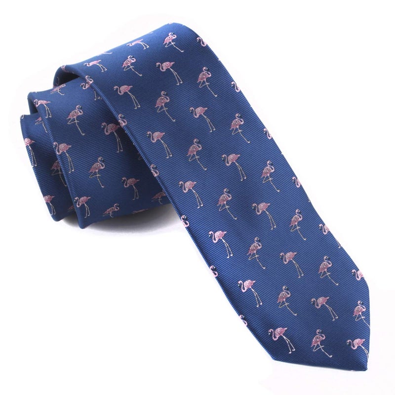 Secdtie Mens Navy Blue Self Cravat Novelty Tie Silk Red-crowned Crane Design Animal Skinny flamingos Necktie Gift for Husband - Image 4